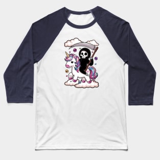 Adorable Kawaii Death Riding Unicorn Gray Baseball T-Shirt